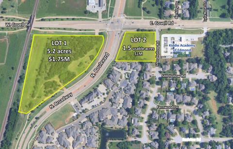 Land at Covell and Broadway for sale Edmond, OK aerial