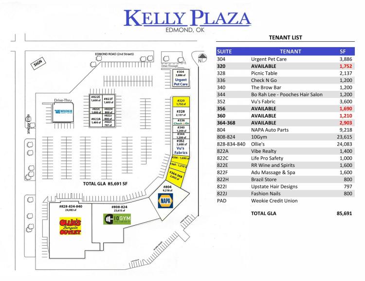Kelly Plaza retail space for lease, Edmond, OK