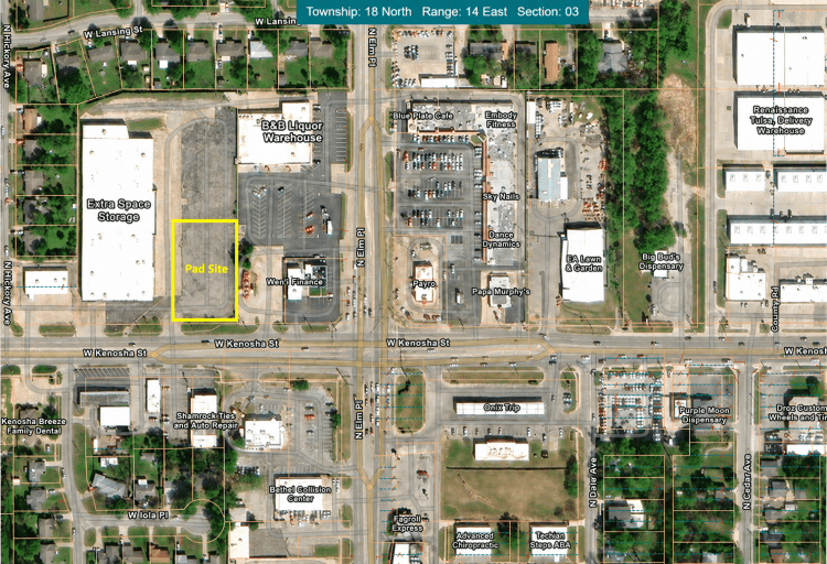pad site for ground lease or for sale Broken Arrow, OK aerial