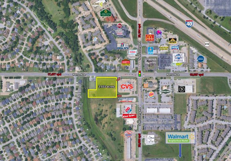 3.033 acres land Reno & Mustang Rd, Oklahoma City, OK retailer aerial
